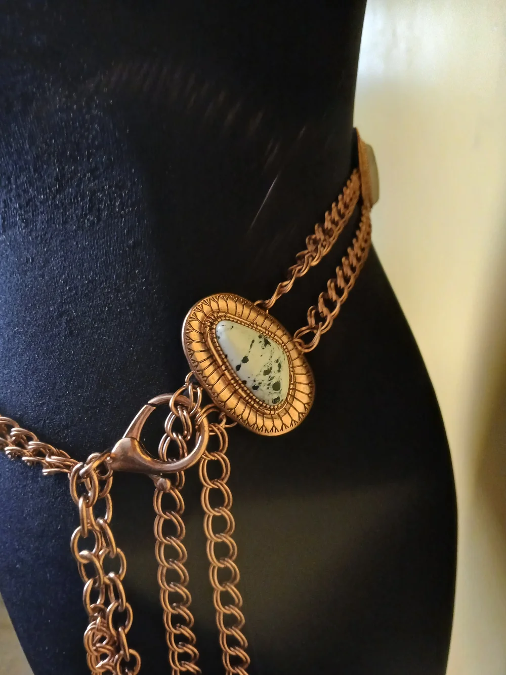 Copper Chain Multi-Strand Waist Belt with White Stone Accents
